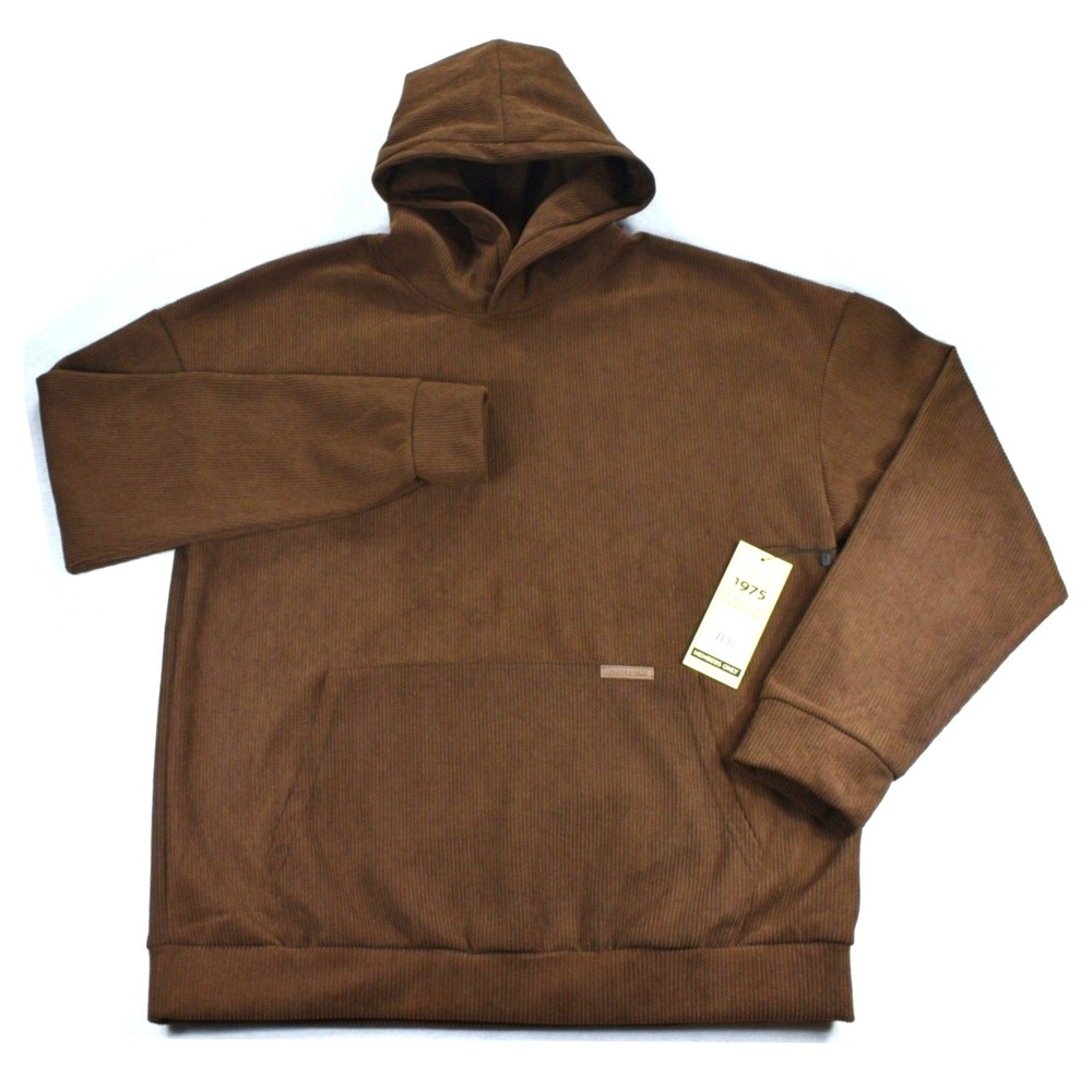 Members Only Mens Corduroy Hoodie Brown MOH555-6 Pocket Pullover L